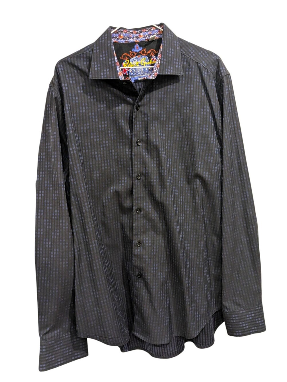 Robert Graham Shirt Mens XL Button Up Blue Black 100% Cotton